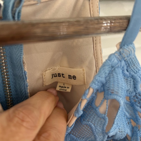 Just Me Blue Floral Lace Mini Dress - Picture 2 of 7